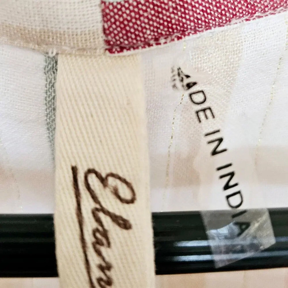 Elan Twist-Front Button Blouse Medium Striped Pink Blue V-neck Cropped Linen - Picture 2 of 5